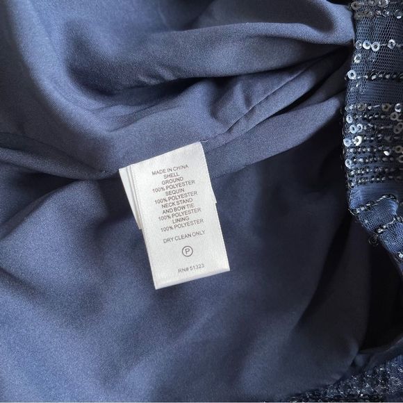 CeCe Size XS Navy & Black Sequin Layered Bow Tie Neck Sleeveless Cocktail Dress - Picture 13 of 15